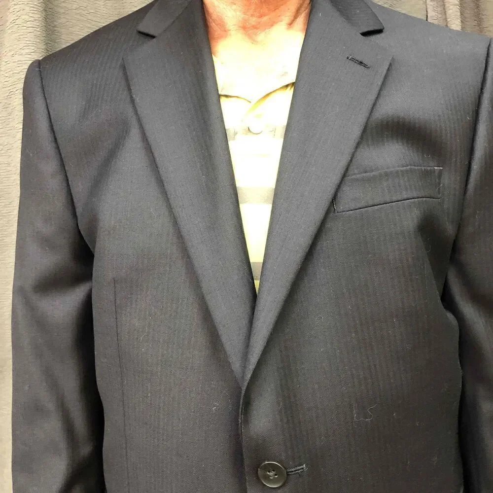 Nautica Mens Black Pinstripe Blazer Jacket 100% Wool Notched Lapel 42R